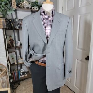 BACHRACH Men's Sport Coat Blazer Two Button Gray Striped Size 42L Made in‎ ITALY